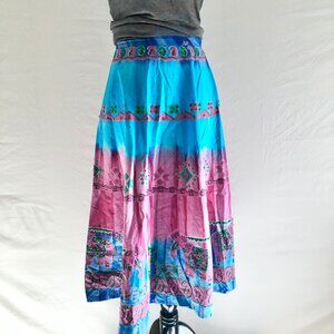 Vintage Jasmine Sports Tie Dye Peasant Skirt Midi Sequins Pink Aqua Size L